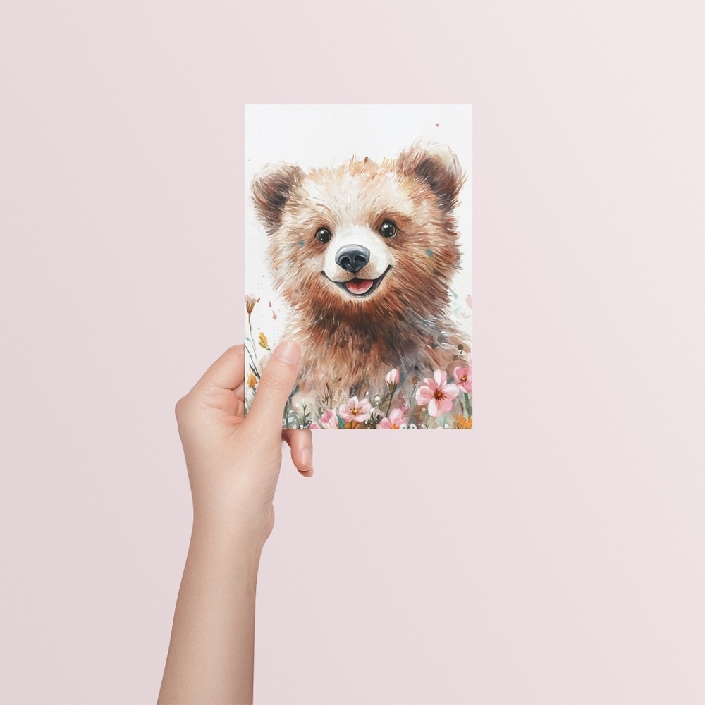 Watercolor Floral Bear Portrait Wall Art Illustration Print Poster Unframed - Picture 6 of 9